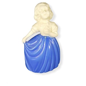 Vintage Ceramic Lady Planter Japan Blue Cream Dress