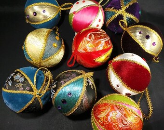 Vintage Faux Berge Satin Pin Satin DIY Christmas Ornaments Set of 10