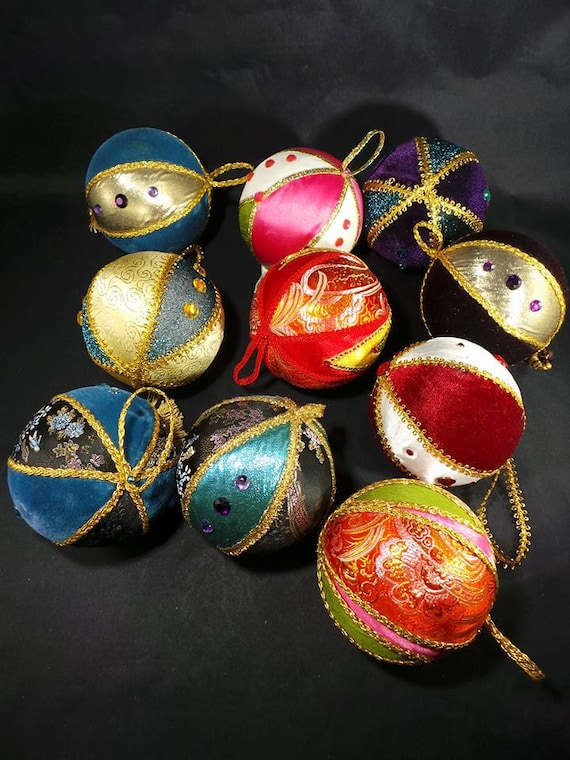 Vintage Faux Berge Satin Pin Satin DIY Christmas Ornaments Set of 10