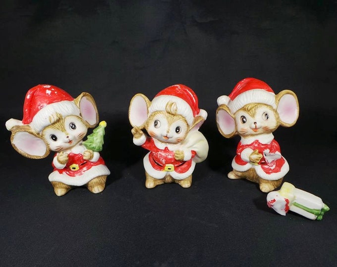 Vintage Homco Christmas Mice Figurines Set of 3 Etsy