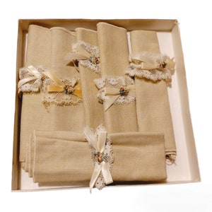 Vintage Set of 6 Creamy Beige Dining Napkins Elegant Dining Table