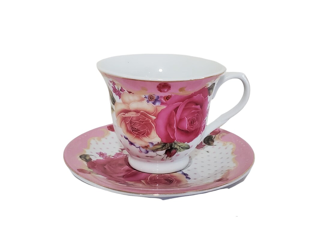 Fine Porcelain German Design Rose Pink Teacup and Saucer Etsy