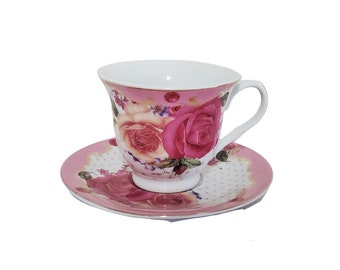 Fine Porcelain German Design Rose Pink Teacup and Saucer