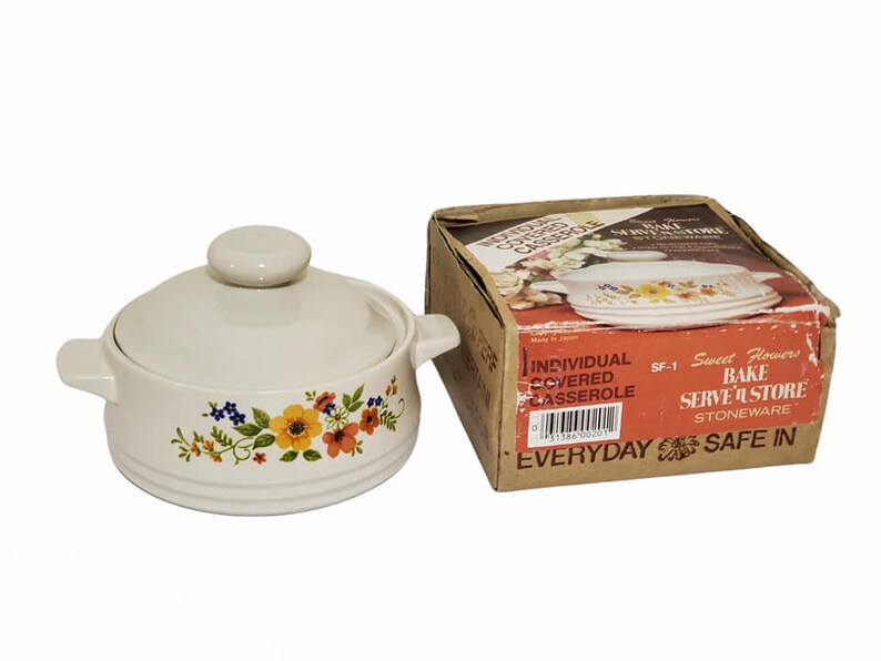 1980 Sweet Flowers Bake Serve'n Store Stoneware Individual Etsy