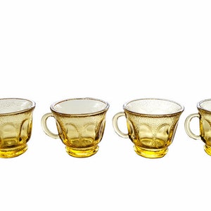Vintage Thumbprint Amber Mugs Coffee Tea Glassware Set of 4