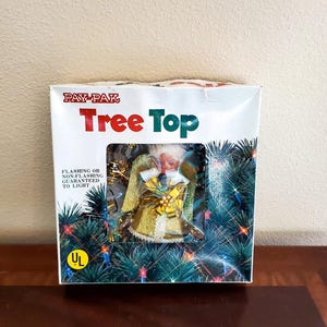 Vintage Pay Pak Light Up Angel Christmas Tree Topper Flashing Light, Christmas Holiday Decor