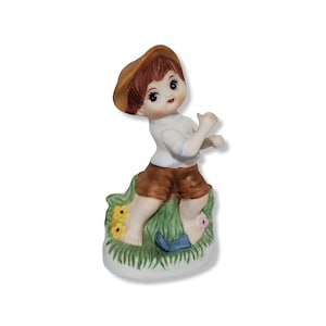 Vintage Boy Fishing Figurine Made in Korea, Missing Fishing Pole