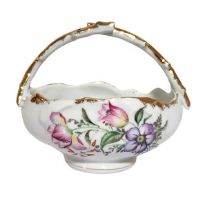 Vintage Japanese Floral Small Candy Dish Hand Painted Pink Purple Flowers