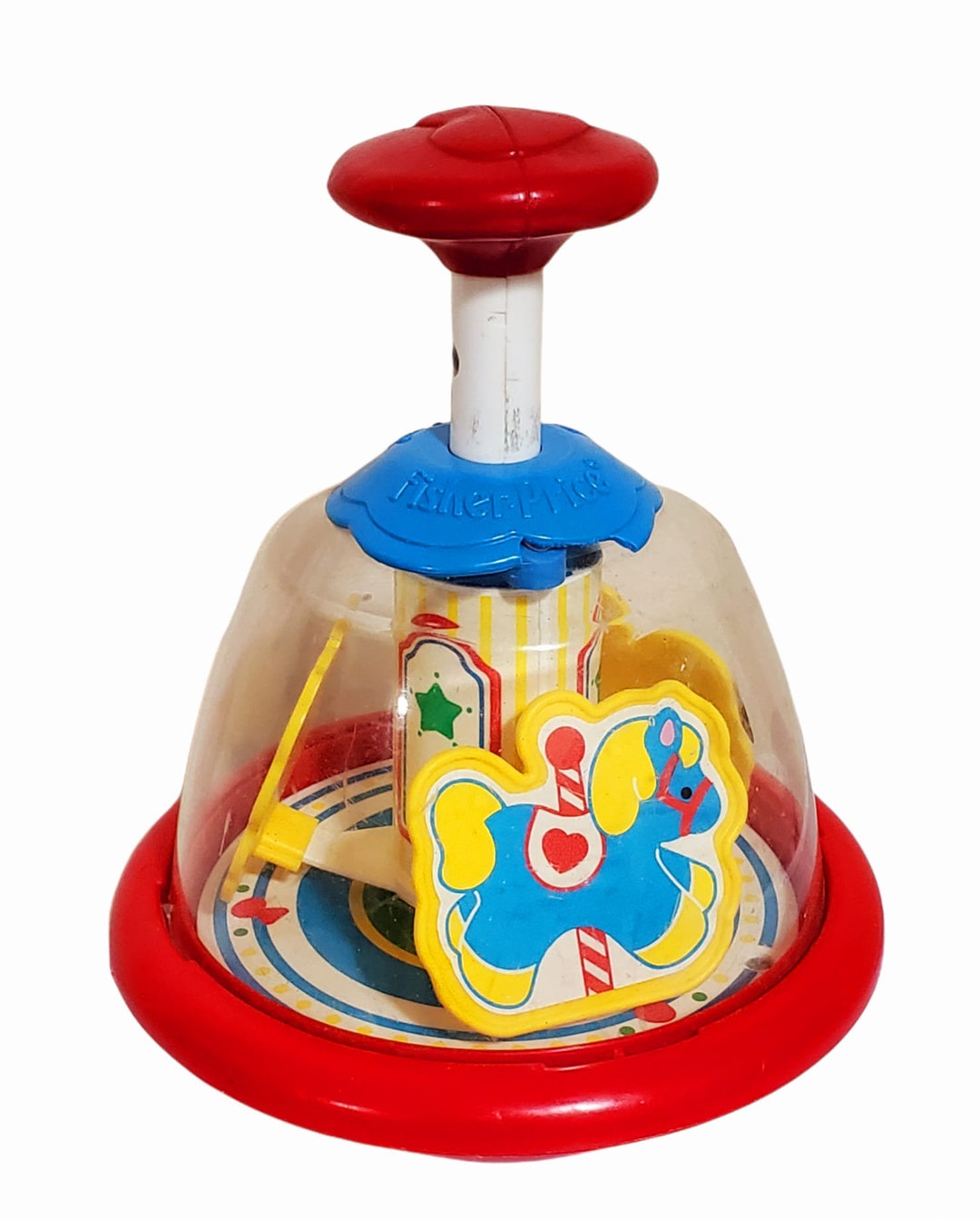 Vintage Fisher Price Spinning Top Toy Push Down Carousel Etsy