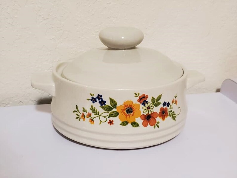 1980 Sweet Flowers Bake Serve'n Store Stoneware Individual Etsy