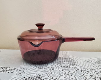Vintage Vision Corning ware Glass Cranberry Saucepan with Lid