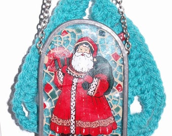 Vintage glass painted Christmas ornament - Santa Claus ornament - Christmas decoration