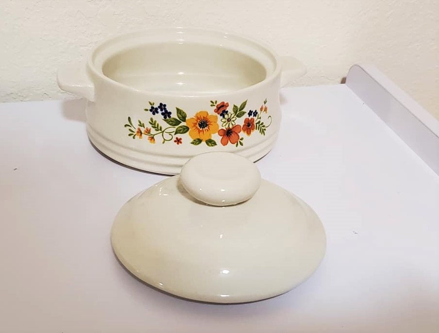 1980 Sweet Flowers Bake Serve'n Store Stoneware Individual Etsy