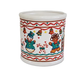 Vintage Teleflora Christmas Cookie Jar Gingerbread Man Snowman