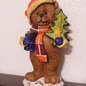 Polystone Christmas Bear Holding Christmas Tree and a Gift Box