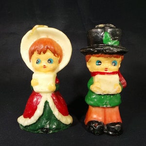 Vintage Christmas Novelty Candles Boy Girl Carolers