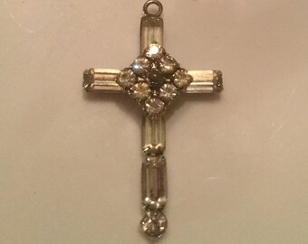 Sterling Marked Cross with old rhinestones