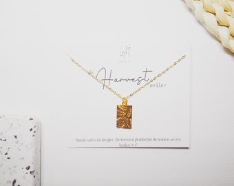 The Harvest Necklace, Matthew 9:37, Bible Verse Necklace, Gold Plated Necklace, Dainty Necklace, Christian Jewelry, Christian Gift For Her