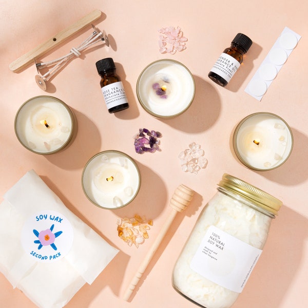 Crystal Soy Candle DIY Kit - Make 4 Soy Candles with Everything Included, DIY Group Activity, Complete Soy Candle Making Kit, DIY Gift