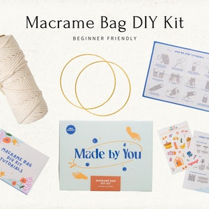 Macrame Bag DIY Kit Make Your Own Macrame Bag with Everything Included, DIY Kits, Gift Set, DIY Activity, Group Activity image 1