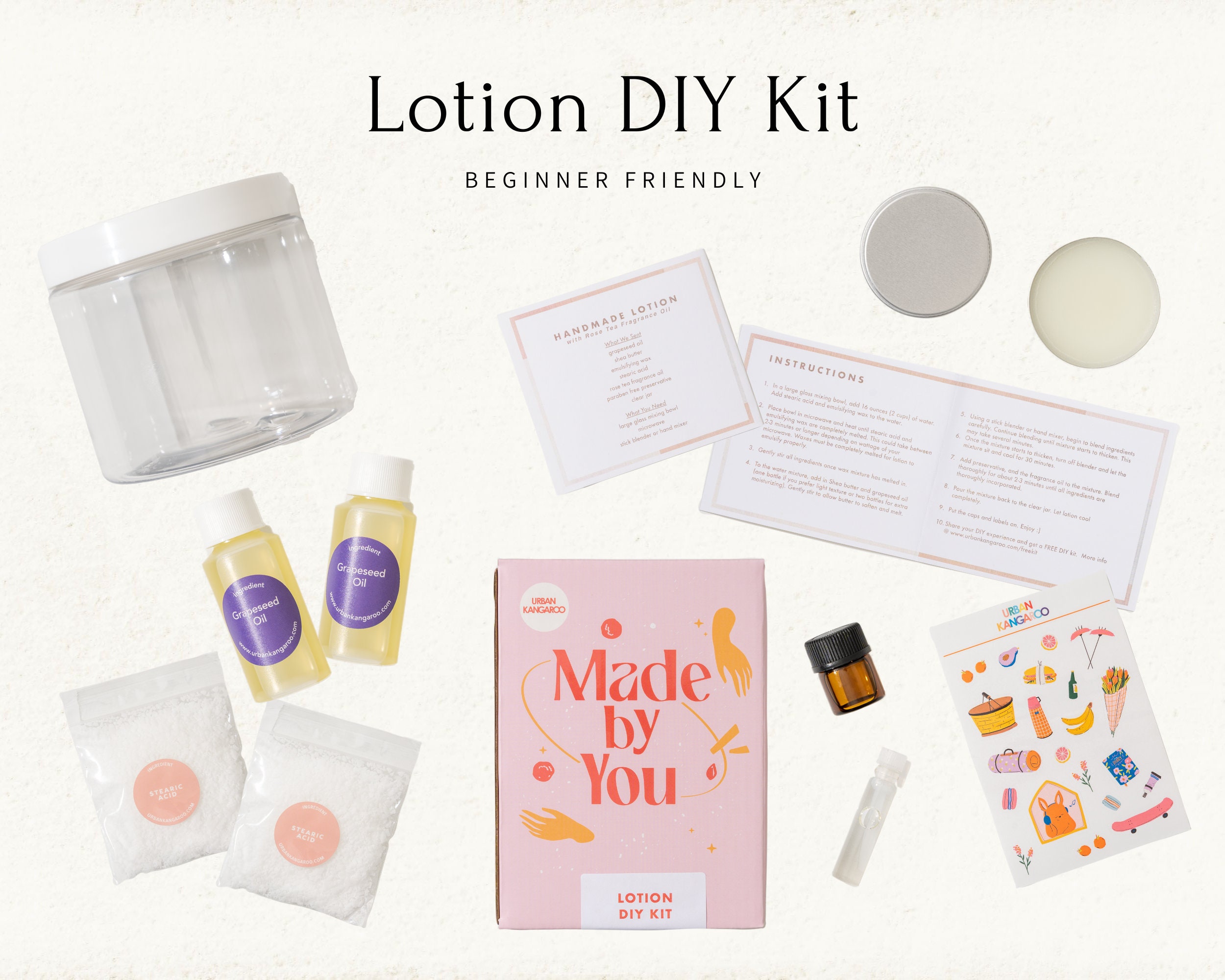 DIY LOTION KIT Learn to Make Natural Whipped Moisturizer Includes Scent,  Instructions, Jars, Butter, Natural Preservative 
