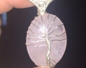Tree of Life Rose Quartz Pendant Necklace Sterling Silver Hand Made