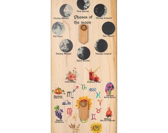Wheel Of The Year Wiccan Sabbat Moon Phase Wooden Calendar