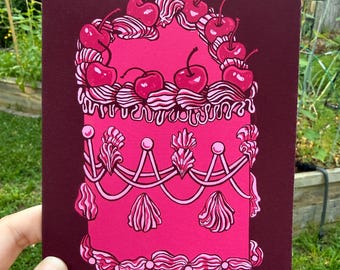 Pink Heart Cake Greeting Card | Blank Inside | Snail Mail | 5"x7"