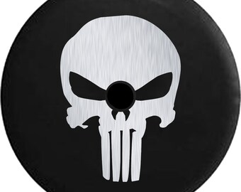 American Patriot Punisher Skull Dark Mini-Skulls Jeep RV Spare Tire Cover Black 33 in