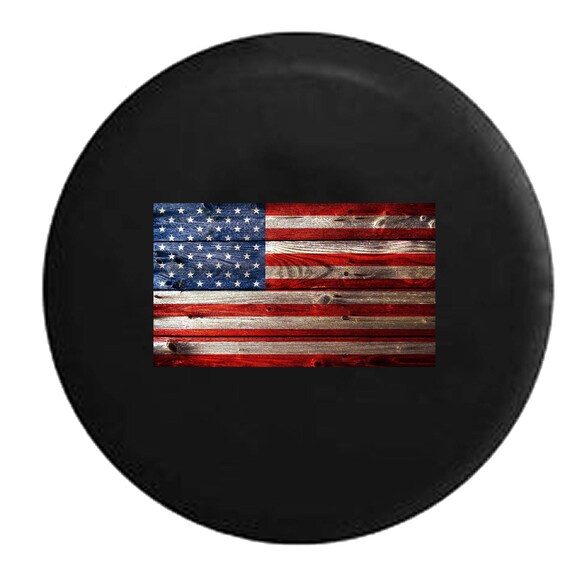 Distressed Waving American Tattered Flag Military Spare Jeep Wrangler Camper SUV Tire Cover 32 Inch