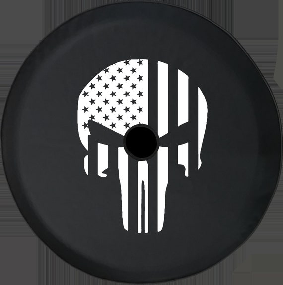 American Patriot Punisher Skull Dark Mini-Skulls Jeep RV Spare Tire Cover Black 33 in
