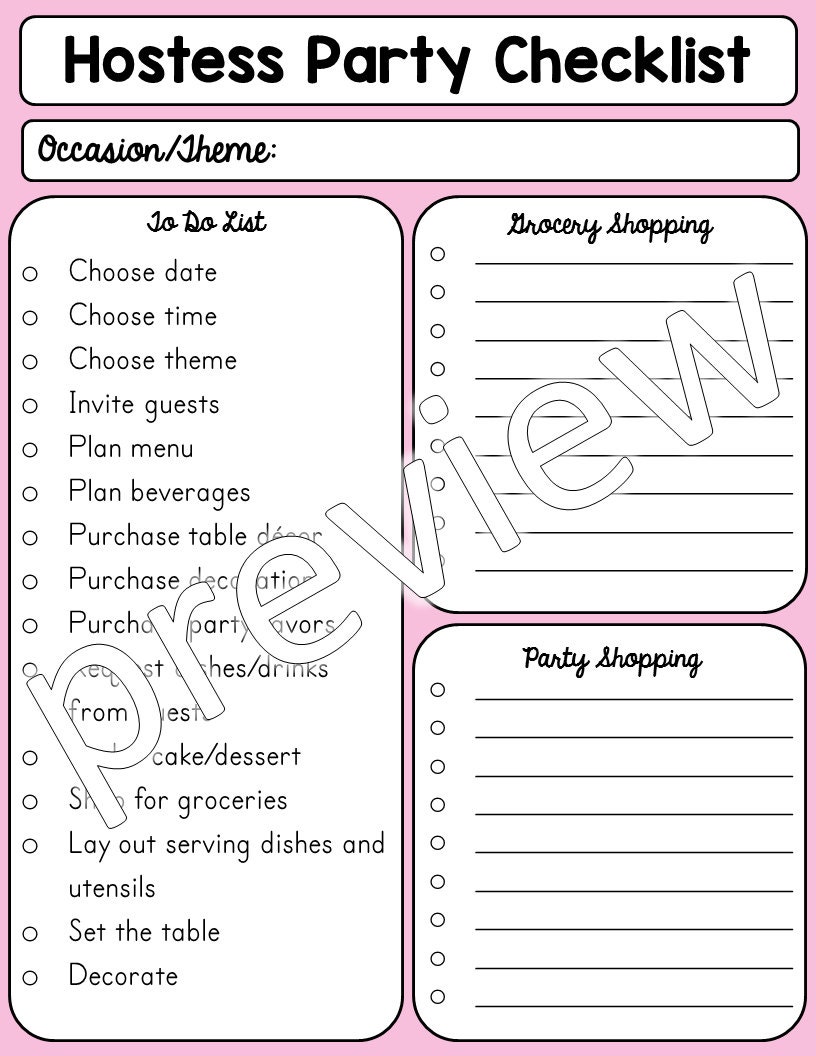 Hostess Party Checklist Printable - Etsy