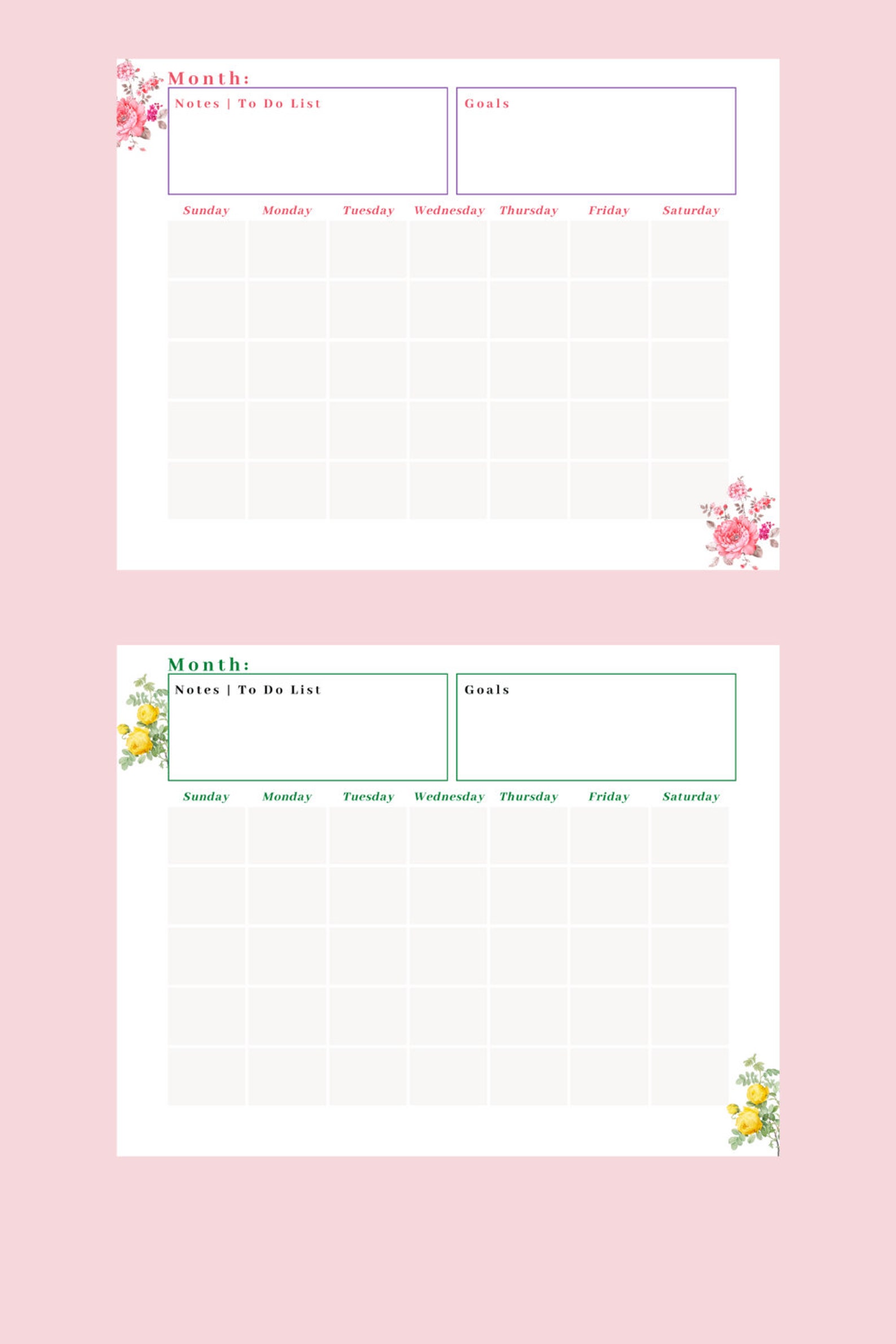 6 Printable Calendar Planning Pages, Digital Calendar Pages, Blank ...