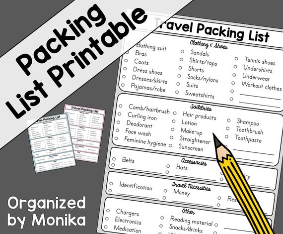 packing list printable etsy
