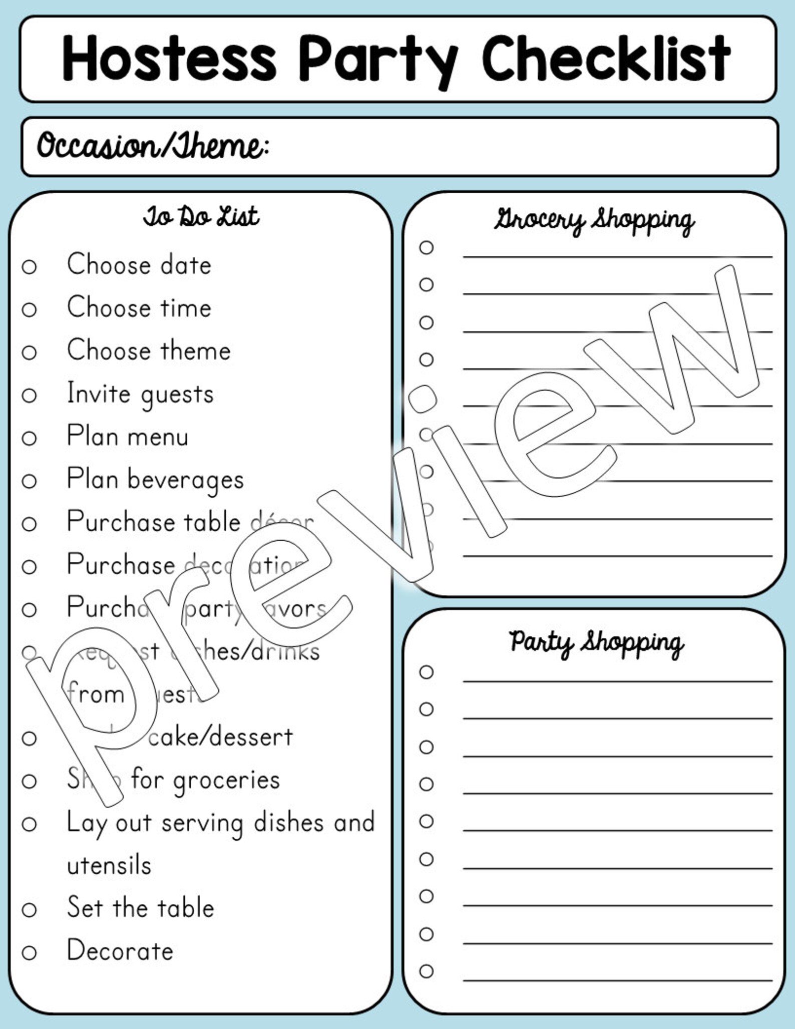 Hostess Party Checklist Printable Etsy