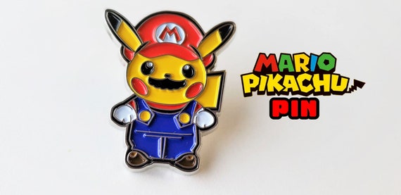 Pikachu Super Mario Outfit Metal Enamel Pin Nintendo Lapel Pinback Collector Promo