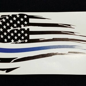 Tattered Flag Decal....Thin blue line or thin red line flag and punisher decals, Back the Blue, Support Police or Firemen!!  5.5&quot; x 8&quot;