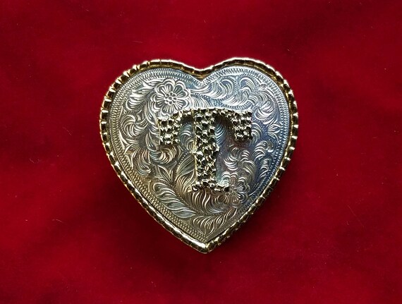 Vintage Western Single Heart Initial Belt Buckles #8175  display picture 2