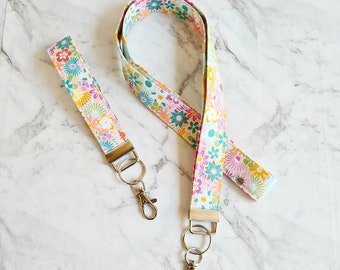 Floral Lanyard/Flower Lanyard/Lanyard Keychain/Mint Green Lanyard/Flower Key Fob/Work Lanyard/Keychain/Floral Key Fob/Keyfob/Green Lanyard