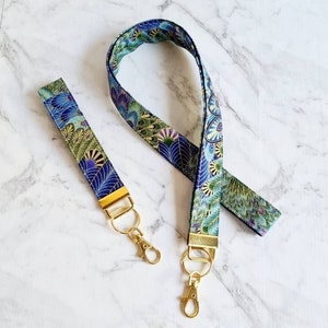 Peacock Lanyard/Peacock Feathers Lanyard/Lanyard Keychain/Keyring Lanyard/Lanyard for Keys/Work Lanyard/Peacock Key Fob/1 Inch Wide Lanyard