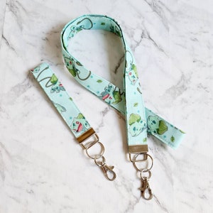 Lanyard or Key Fob: Wristlet for Keys Blue Cartoon Print Soft Cotton Optional Swivel Clip Handmade Badge Holder Comicon