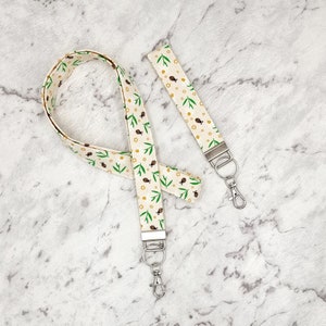 Bee Lanyard or Key Fob: Organic Cotton, Silver Hardware