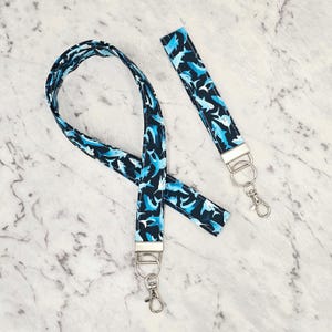 Lanyard/Shark Lanyard/Shark Keychain/Shark Print Lanyard/Sharks Lanyard/Work Lanyard/Keychain/Shark Key Fob/1 Inch Wide