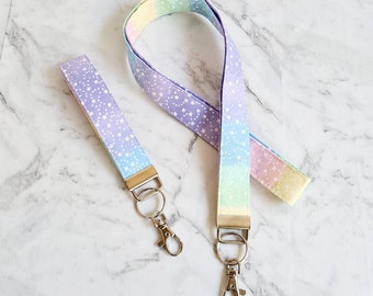 Pastel Rainbow Stars Lanyard/Lanyard/Glitter Lanyard/Lanyard for Keys/Pastel Key Fob/Rainbow Key Fob/Keychain/Glitter Rainbow/1 Inch Wide