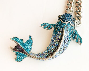 Fish Better Have My Money / Crystal Koi / Blue Crystal Koi/ Blue Koi / Silver chain / Blue Koi Necklace