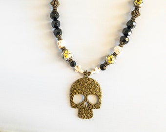 Sugar Skull Black and Bronze Necklace