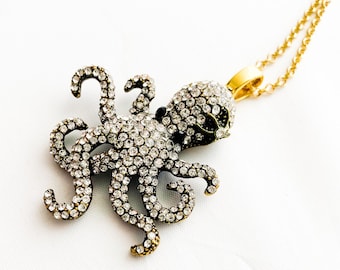 A | You Octopi My Thoughts / Octopus Necklace / Crystal Octopi/Octopus/Gold Chain/Beach Bling Jewelry