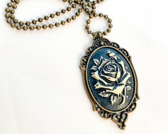 Bronze and Black, Rose Cameo necklace.