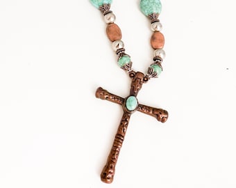 A | Copper Cross Western and Boho Necklace