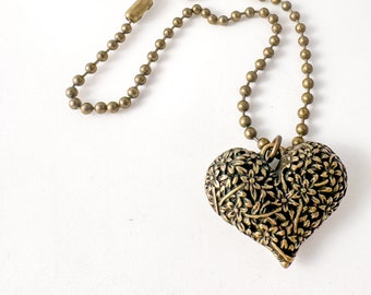 Industrial Vintage, Pewter, Antique Bronze, Filigree Heart Necklace